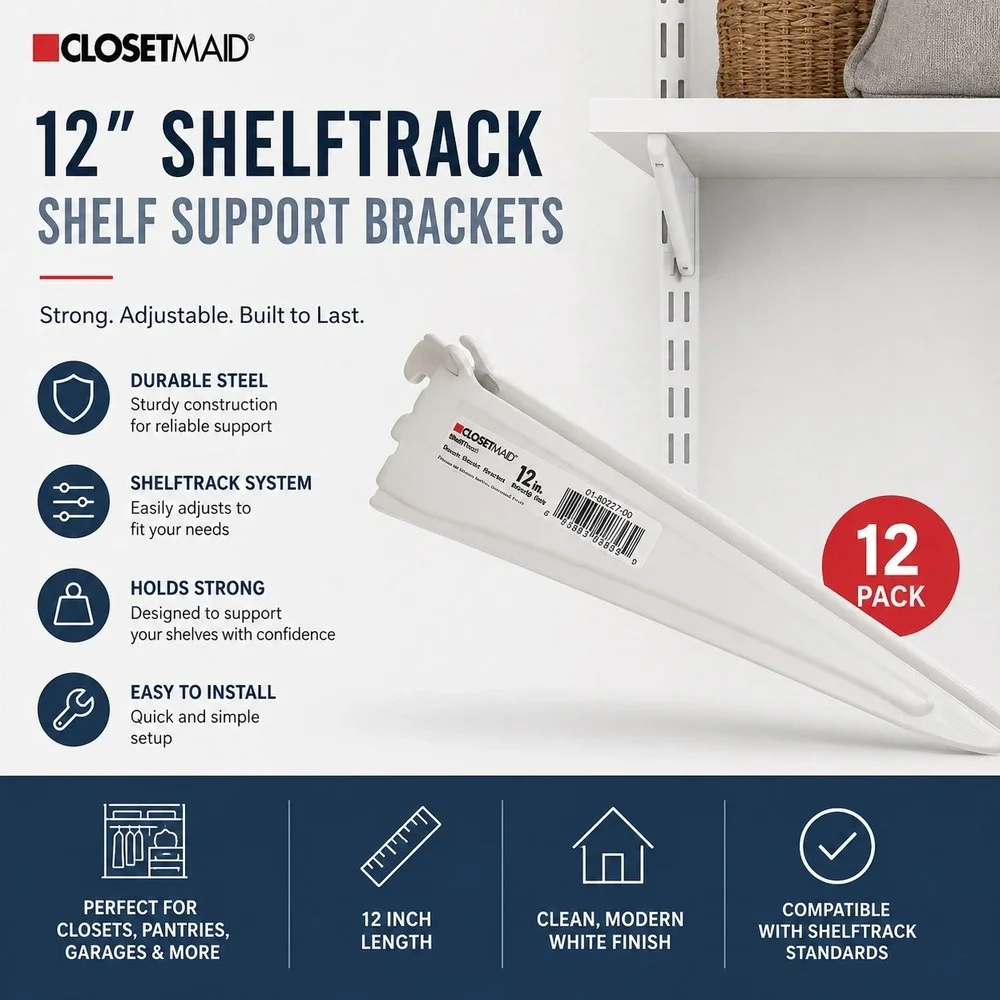 ClosetMaid ShelfTrack 12 Inch Closet Shelf Support Brackets White Lot of 12
